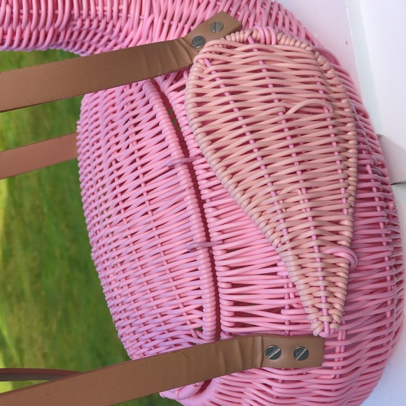 NWOT Pink Flamingo Wicker Purse Bag Basket - Picture 4 of 13